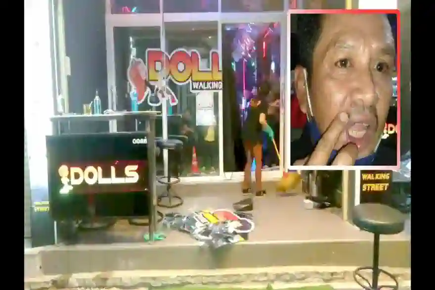 Betrunkener Russe schlägt Glastür der Gogo-Bar in Pattaya ein