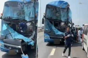 Zusammenstoß von Bus und Lkw auf der Schnellstraße von Chon Buri: 30 Verletzte