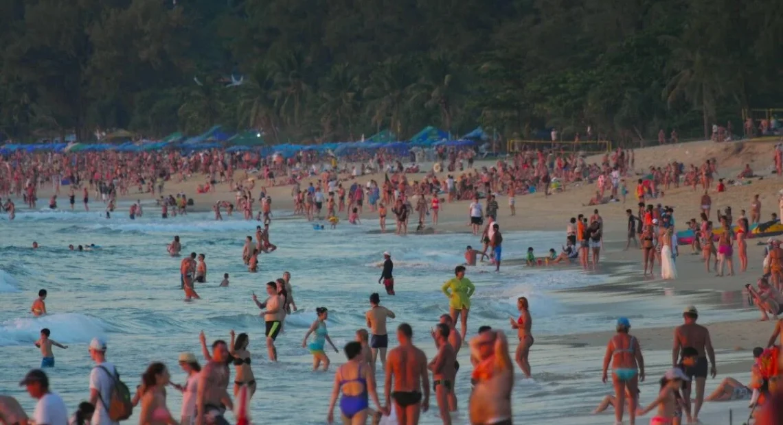 phuket thailand november 25 2018 crowded beach with tourists in phuket people greet the sunset free video