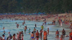 phuket thailand november 25 2018 crowded beach with tourists in phuket people greet the sunset free video